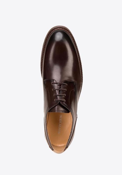 Męskie buty derby skórzane z kontrastową wstawką, ciemny brąz, 98-M-715-4-42, Zdjęcie 5
