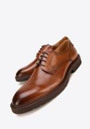 Męskie buty derby skórzane z kontrastową wstawką, brązowy, 98-M-715-1-45, Zdjęcie 7