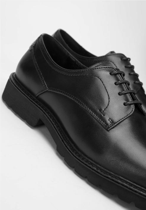 Men's leather Derby shoes with a contrasting detail, black, 98-M-715-5-45, Photo 8