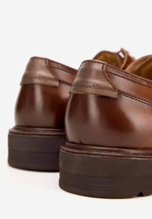Męskie buty derby skórzane z kontrastową wstawką, brązowy, 98-M-715-4-42, Zdjęcie 8