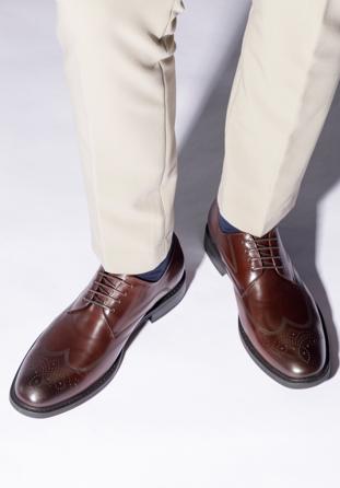 Męskie buty derby skórzane z płaskim szwem, bordowy, 95-M-506-3-43, Zdjęcie 1