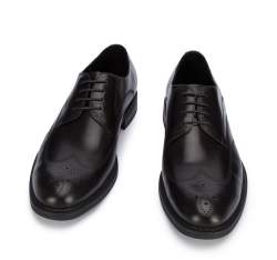 Męskie buty derby skórzane z płaskim szwem, czarny, 95-M-506-1-45, Zdjęcie 1