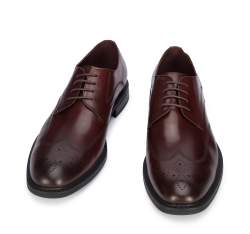 Męskie buty derby skórzane z płaskim szwem, bordowy, 95-M-506-3-43, Zdjęcie 1