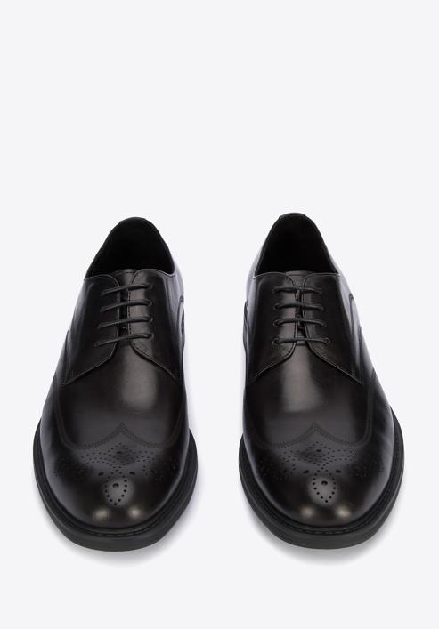 Męskie buty derby skórzane z płaskim szwem, czarny, 95-M-506-1-42, Zdjęcie 3