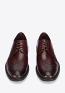 Męskie buty derby skórzane z płaskim szwem, bordowy, 95-M-506-1-41, Zdjęcie 3