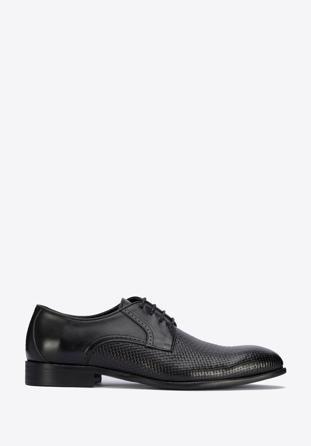 Męskie buty derby skórzane z plecionką z przodu, czarny, 95-M-505-1-44, Zdjęcie 1