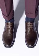 Męskie buty derby skórzane z plecionką z przodu, ciemny brąz, 95-M-505-4-45, Zdjęcie 15
