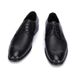 Męskie buty derby skórzane z plecionką z przodu, czarny, 95-M-505-1-42, Zdjęcie 1