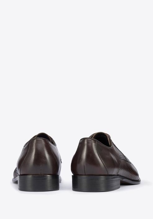 Męskie buty derby skórzane z plecionką z przodu, ciemny brąz, 95-M-505-1-39, Zdjęcie 4