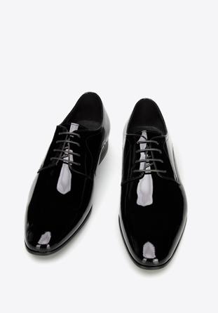 Męskie buty derby z lakierowanej skóry proste czarne