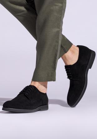 Men's textured suede Derby shoes, black, 94-M-905-1-43, Photo 1