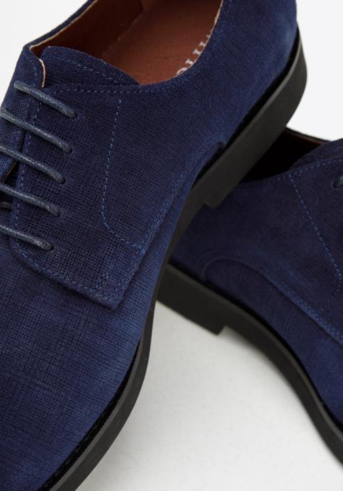 Men's textured suede Derby shoes, navy blue, 94-M-905-N-44, Photo 7