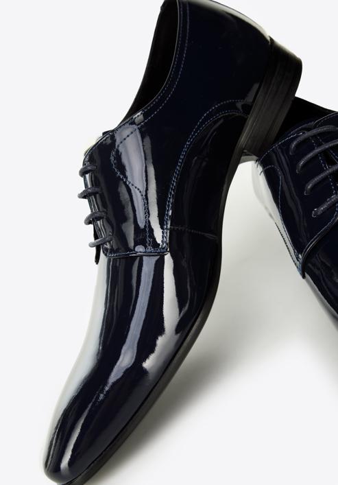 Men's patent leather Derby shoes, navy blue, 96-M-502-N-43, Photo 7