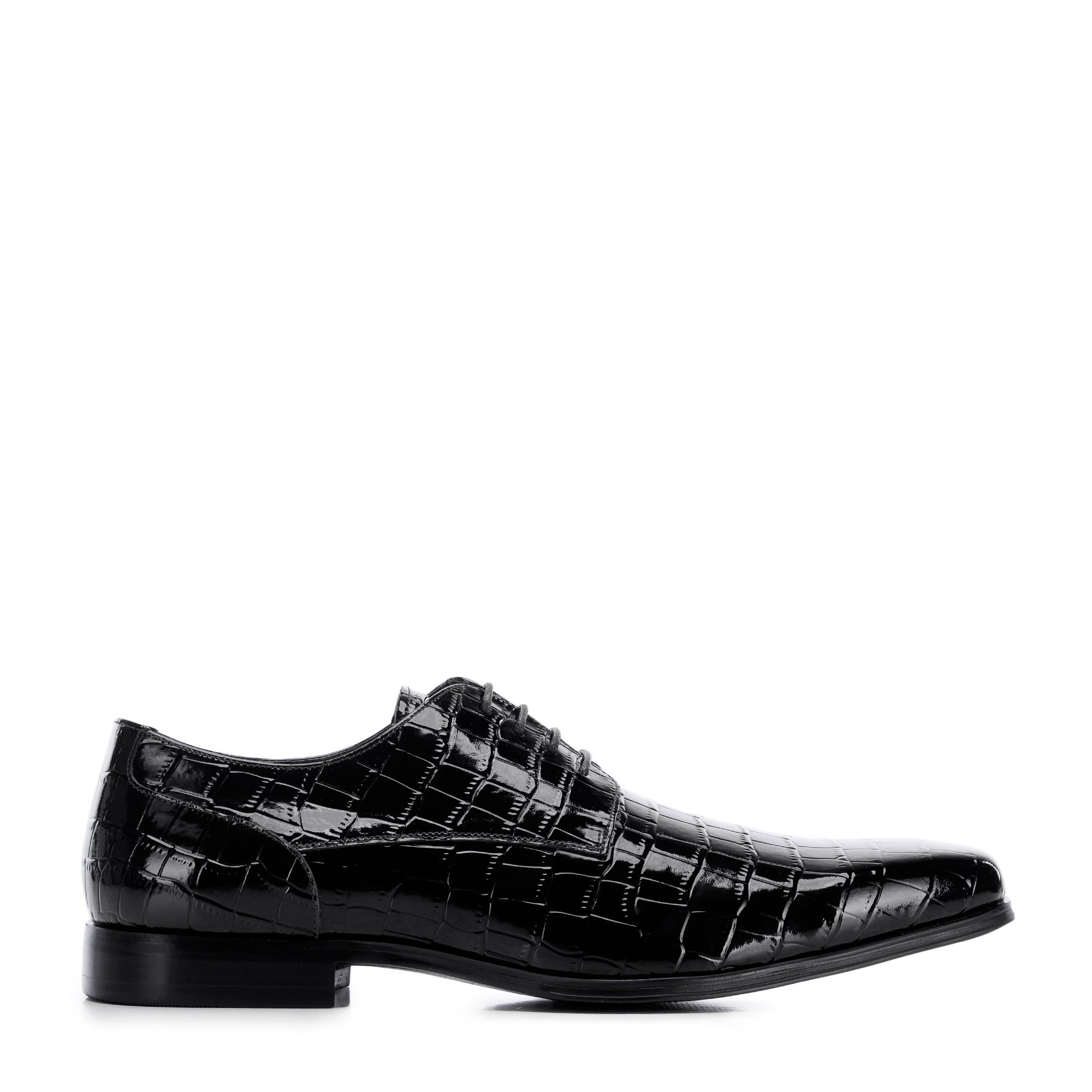 E-shop Pánske derby topánky vyrobené z lakovanej kože s kroko textúrou 96-M-519-1C