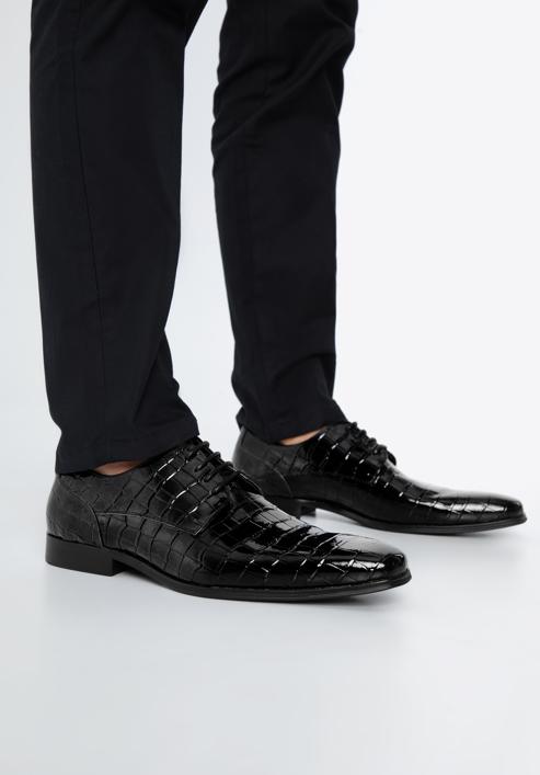 Men's croc print leather shoes, black, 96-M-519-1C-43, Photo 15