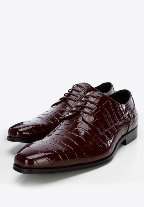 Men's croc print leather shoes, burgundy, 96-M-519-1C-39, Photo 7