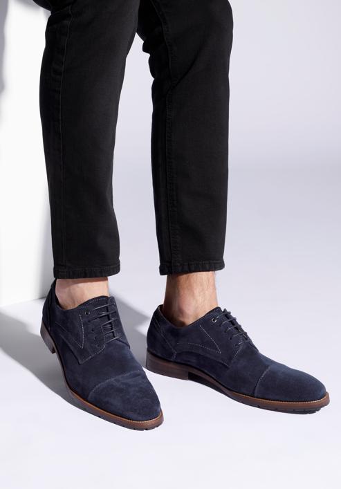 Men's Derby suede shoes, navy blue, 96-M-702-6-43, Photo 15