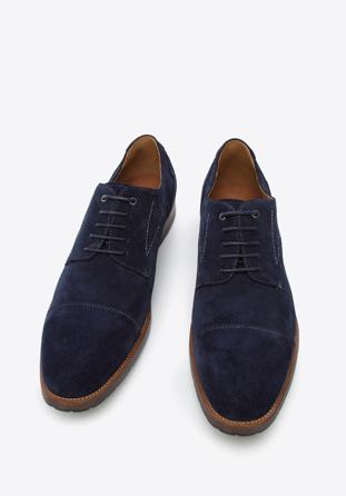 Men's Derby suede shoes, navy blue, 96-M-702-N-42, Photo 1