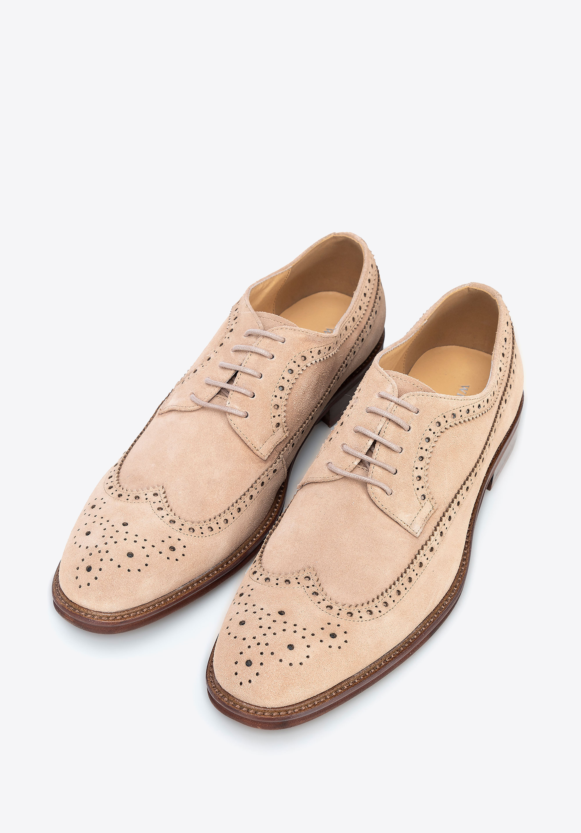 Men’s perforated suede derby shoes, light beige, 100-M-703-9-42, Photo 1
