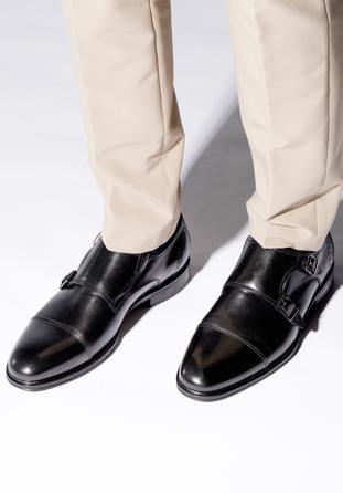 Men's classic double monk shoes, black, 95-M-500-1-44, Photo 1
