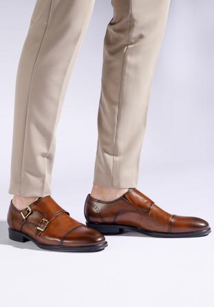 Men's classic double monk shoes, brown, 95-M-500-5-41, Photo 1