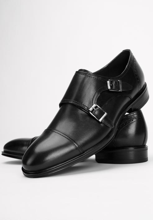 Men's classic double monk shoes, black, 95-M-500-1-41, Photo 8