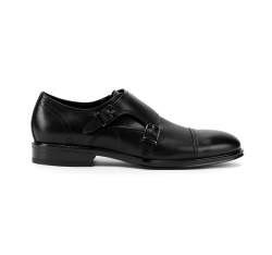 Leather monk shoes with double strap, black, 93-M-518-1-41, Photo 1