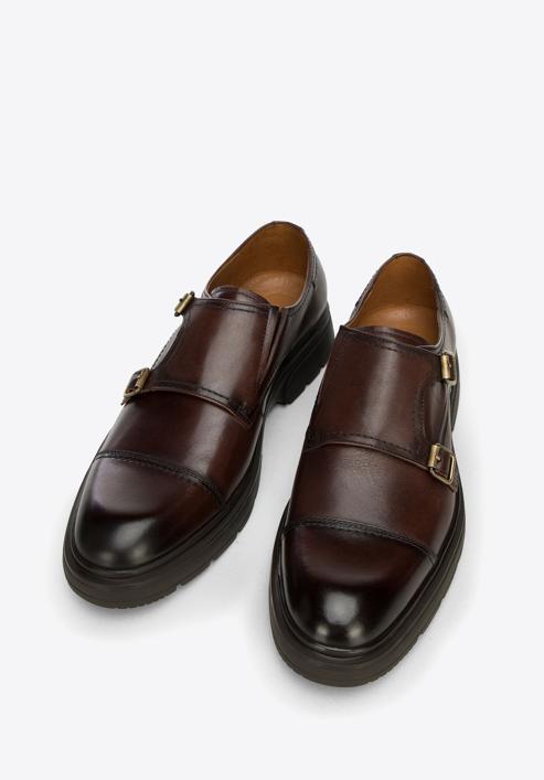 Men's leather double monk shoes, brown, 97-M-510-1-44, Photo 2