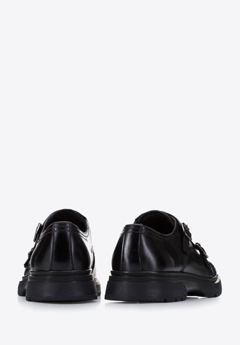 Men's leather double monk shoes, black, 97-M-510-4-40, Photo 4