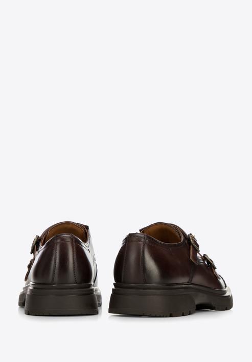 Men's leather double monk shoes, brown, 97-M-510-1-44, Photo 4