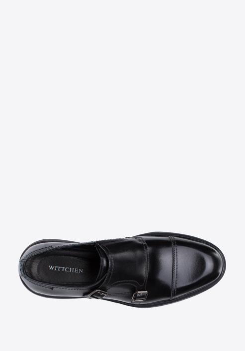 Men's leather double monk shoes, black, 97-M-510-1-44, Photo 6