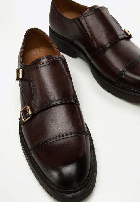 Men's leather double monk shoes, brown, 97-M-510-1-44, Photo 8