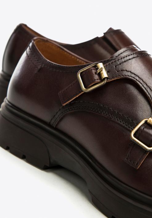 Men's leather double monk shoes, brown, 97-M-510-1-44, Photo 9