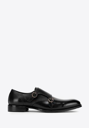 Leather monk shoes with double strap, black, 98-M-712-1-40, Photo 1