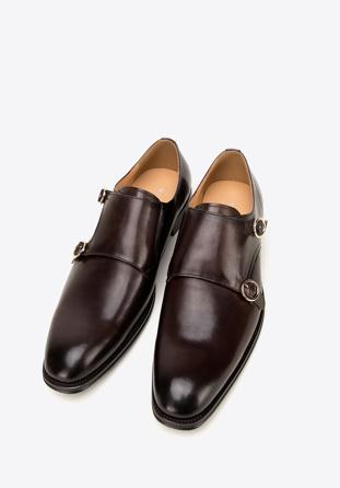 Leather monk shoes with double strap, dark brown, 98-M-712-5-45, Photo 1