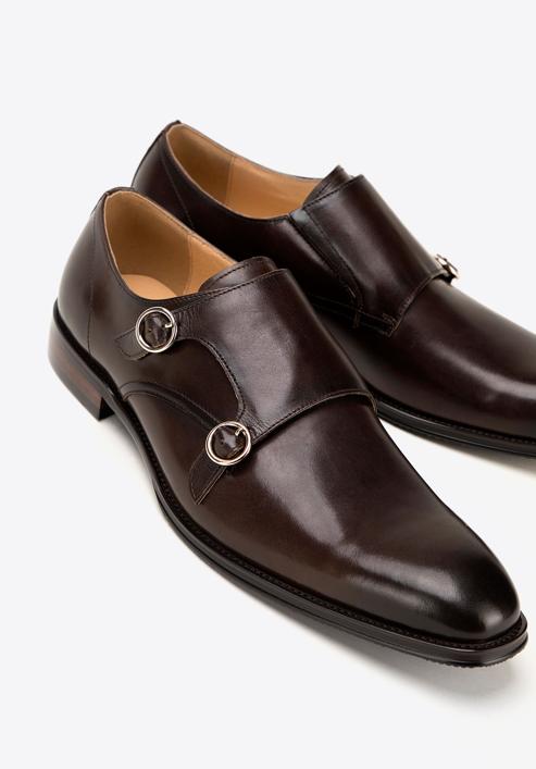 Leather monk shoes with double strap, dark brown, 98-M-712-4-40, Photo 7