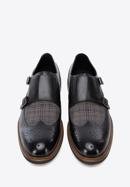 Men's leather double monks with checkered detail, black, 96-M-518-1-43, Photo 2