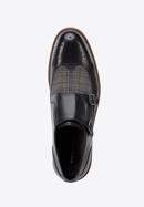 Men's leather double monks with checkered detail, black, 96-M-518-1-42, Photo 4