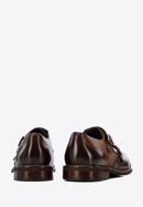 Men's leather double monks with checkered detail, dark brown - light brown, 96-M-518-1-42, Photo 4
