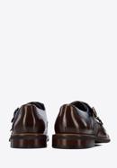 Men's leather double monks with checkered detail, brown-navy blue, 96-M-518-1-42, Photo 4