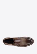 Men's leather double monks with checkered detail, dark brown - light brown, 96-M-518-1-42, Photo 5