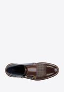 Men's leather double monks with checkered detail, brown-navy blue, 96-M-518-1-45, Photo 5