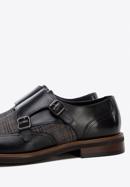 Men's leather double monks with checkered detail, black, 96-M-518-1-39, Photo 7