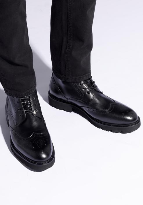 Men's leather lace up boots, black, 95-M-701-3-42, Photo 15