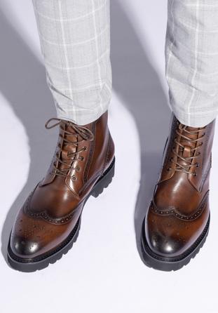Men's leather lace up boots, brown, 95-M-701-4-40, Photo 1