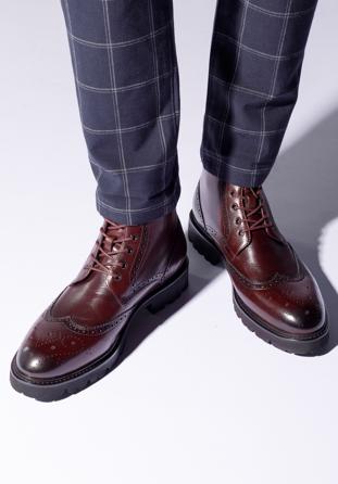 Men's leather lace up boots, burgundy, 95-M-701-3-45, Photo 1