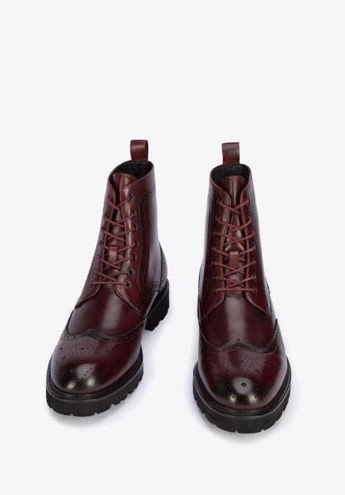 Men's leather lace up boots, burgundy, 95-M-701-1-39, Photo 2