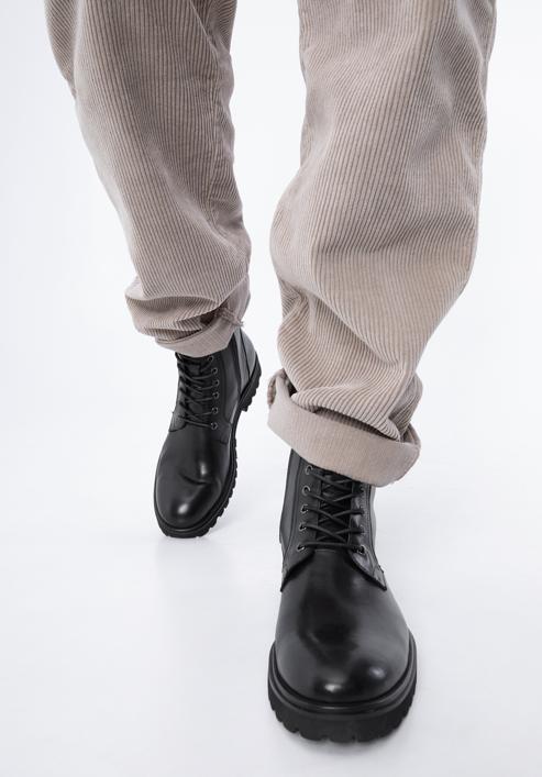 Men's leather combat boots, black, 97-M-503-1-42, Photo 15