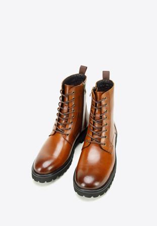 Men's leather combat boots, brown, 97-M-503-4-44, Photo 1