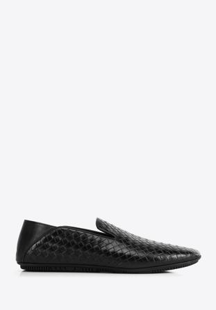 Men's interwoven leather loafers, black, 96-M-514-1-43, Photo 1